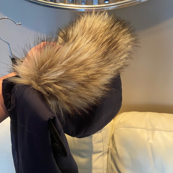 Fur hoodie sleeveless jacket Navy - size XL petite - Picture 1 of 9